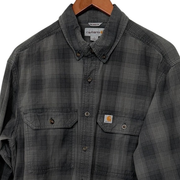 Carhartt Other - Carhartt Button Down Mens Shirt  LT Large Tall Gray Plaid Relaxed Fit Workwear